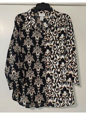 Alfred Dunner Womens XL Button-Down Shirt Medallion Print 3/4 Slev Casual Resort